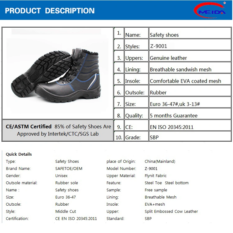 Safety Boots Footwear Working Shoes Safety Shoes with Artificial Wool Lining