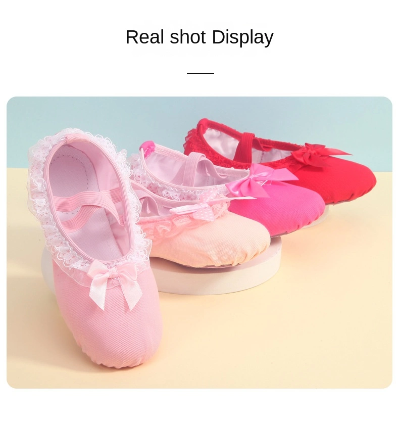 Children&prime;s Dance Shoes Soft Soles Girls Lace Ballet Practice Cat Claw Shoes