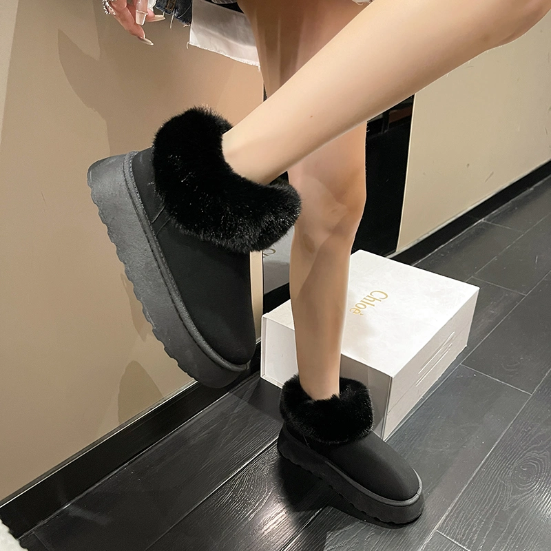 Women&prime;s Shoes Thick-Soled Warm Snow Boots Slip-on Comfortable Lazy Casual Plush Cotton Shoes