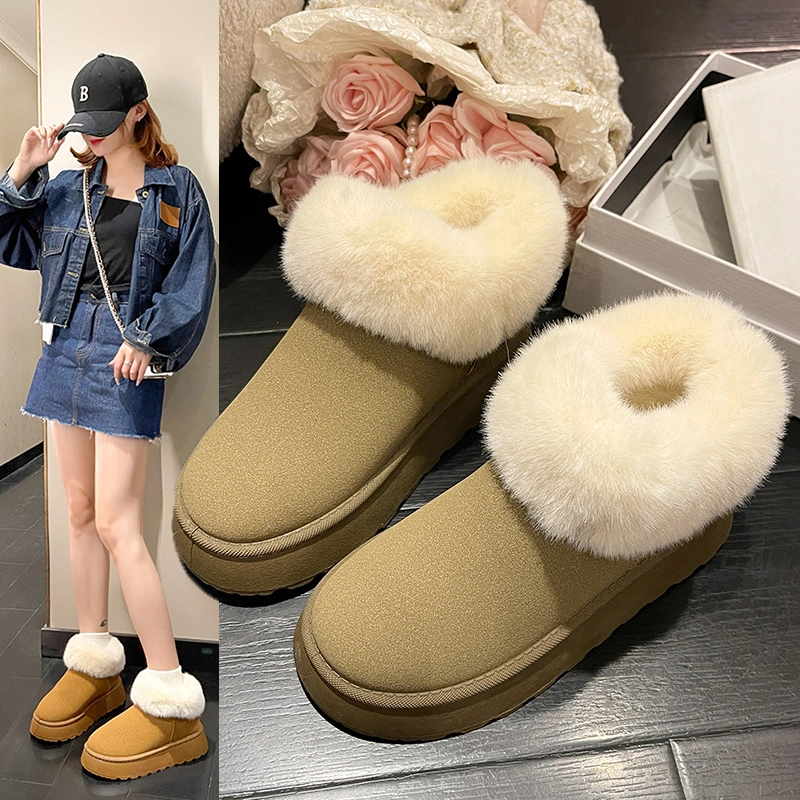 Women&prime;s Shoes Thick-Soled Warm Snow Boots Slip-on Comfortable Lazy Casual Plush Cotton Shoes