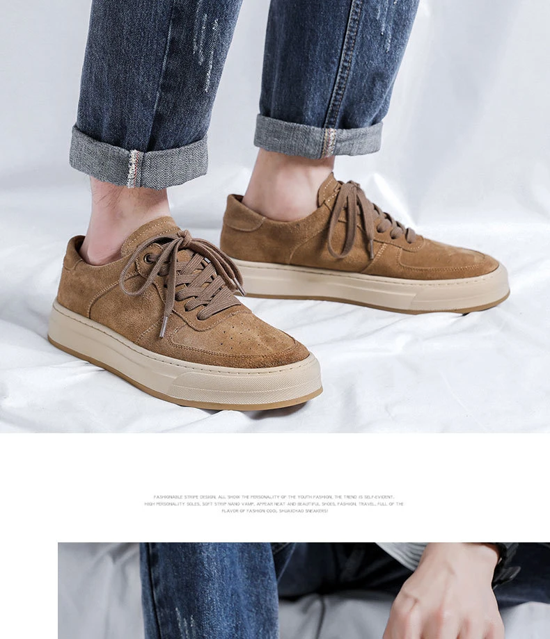 Men Casual Skateboard Sneaker Fashion Suede Leather Work Shoes