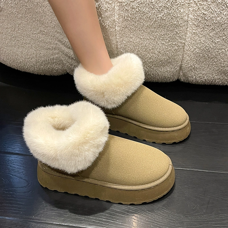 Women&prime;s Shoes Thick-Soled Warm Snow Boots Slip-on Comfortable Lazy Casual Plush Cotton Shoes