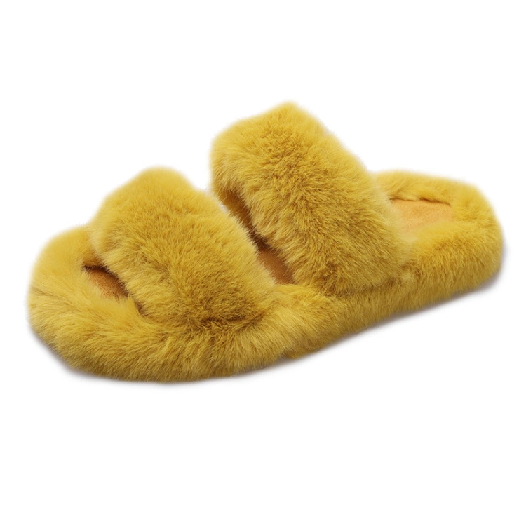 Women Soft Faux Fur Slider Slippers Open Toe Mule Fluffy Slide Women Slippers