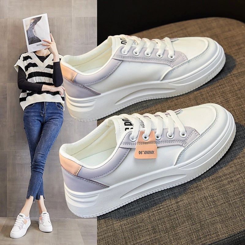 Autumn New Style Thick Bottom PU Leather Increase Height White Board Shoes