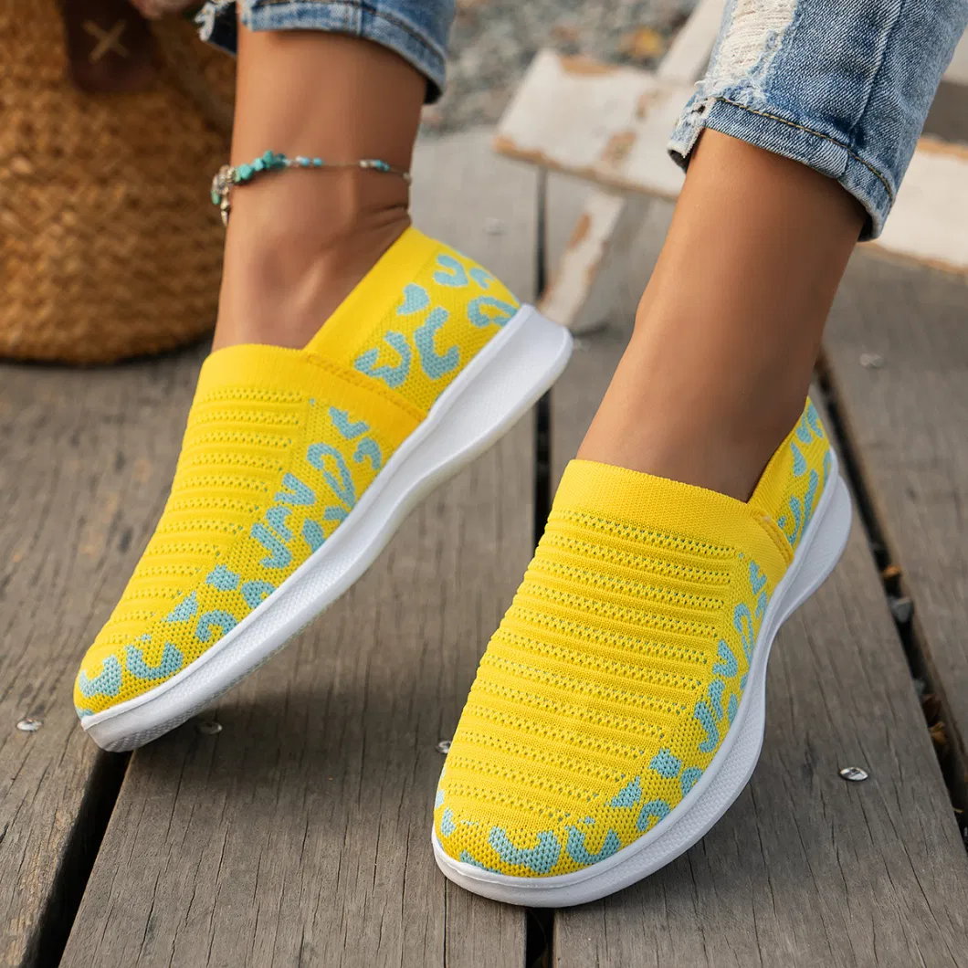 Large Size Knitted Breathable Casual Single Shoes Mesh Running Shoes Fashion Ladies Shoes