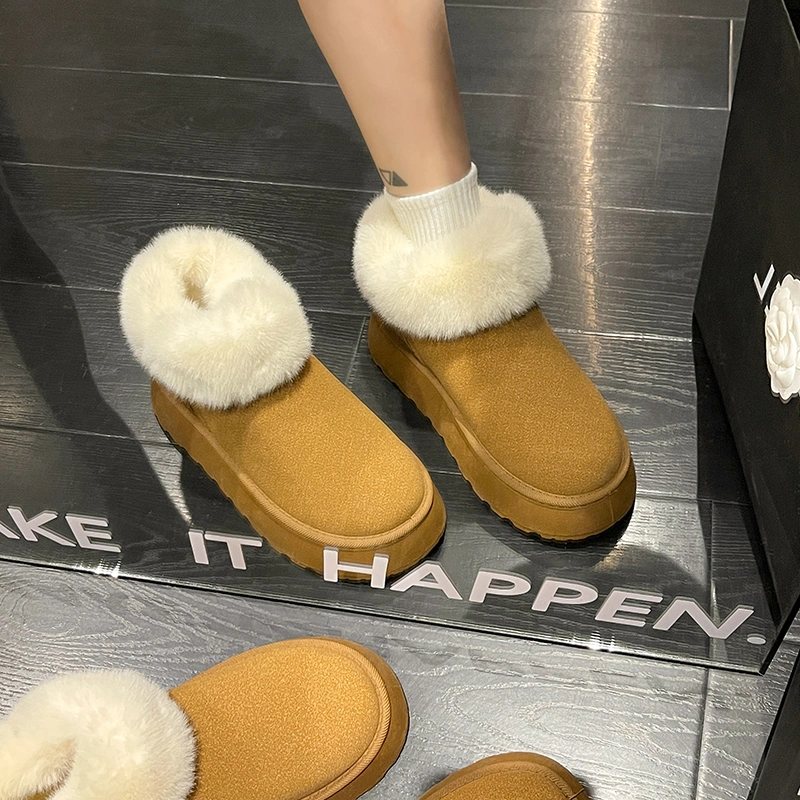 Women&prime;s Shoes Thick-Soled Warm Snow Boots Slip-on Comfortable Lazy Casual Plush Cotton Shoes