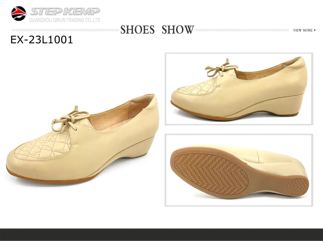 Women Flats Sheep Skin Leather Shoes Slip on Elegant Women Wedge Heels Summer Shoes Ex-23L1001