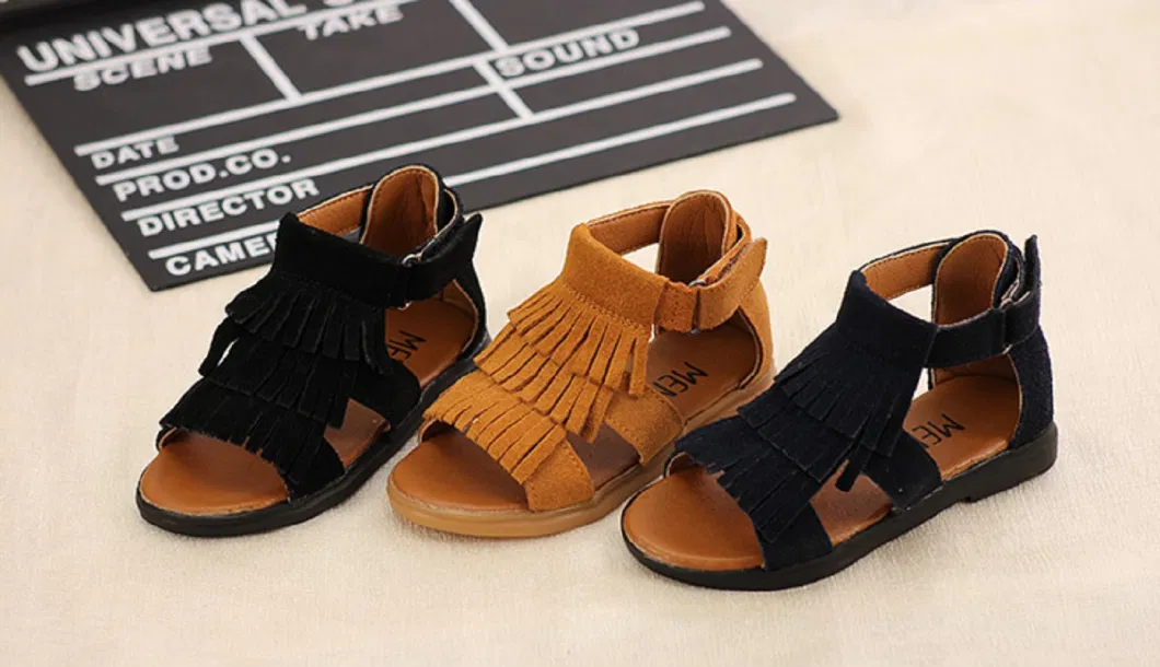 Baby Girls Sandals Leather Toddler Ankle Sandals Tassels Summer Flats Little Girls Walking Shoes with Non Slip Rubber Sole Esg14177