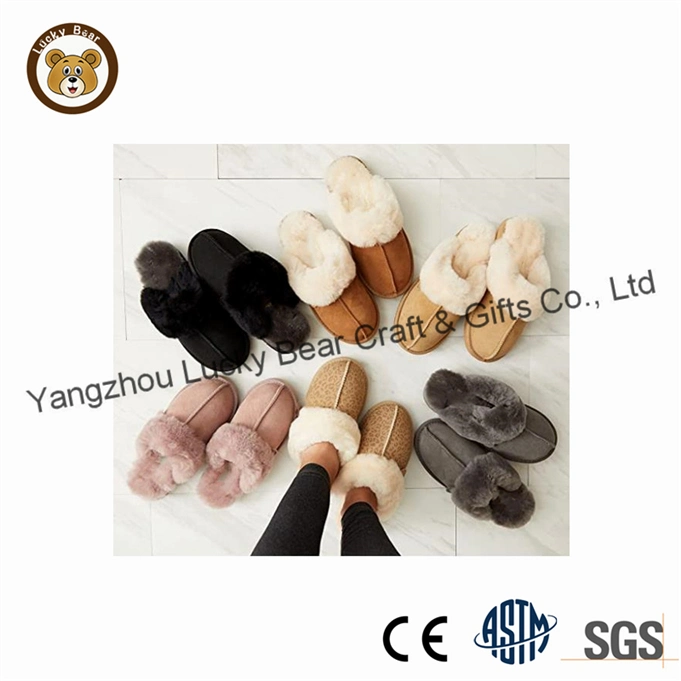 Custom Winter Warm Indoor Outdoor Genuine Cow Suede Leather Men Slippers Women Shoes