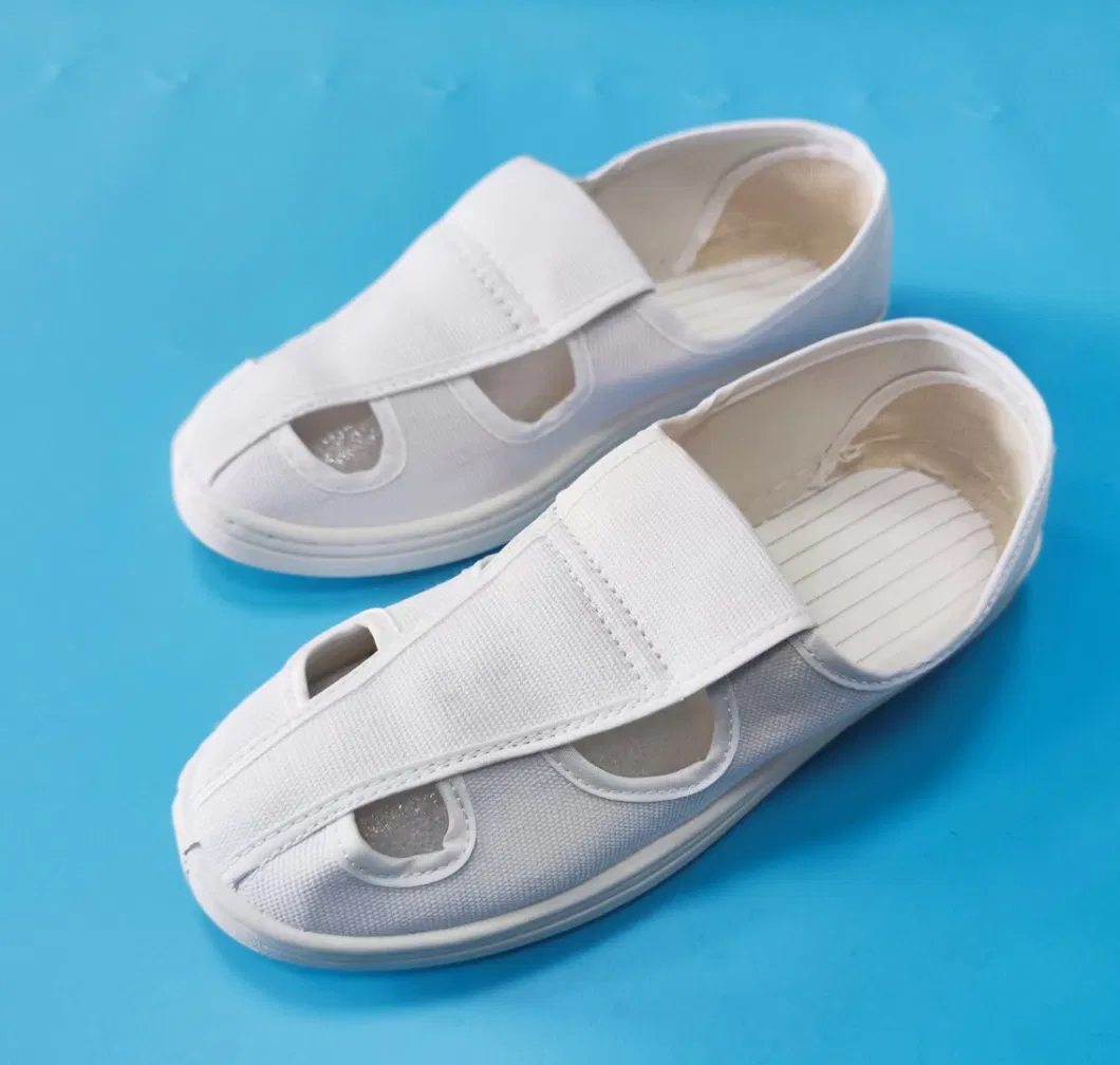 White PVC/PU 4 Holes Canvas Upper Anti-Static ESD Cleanroom Shoes for Electronic