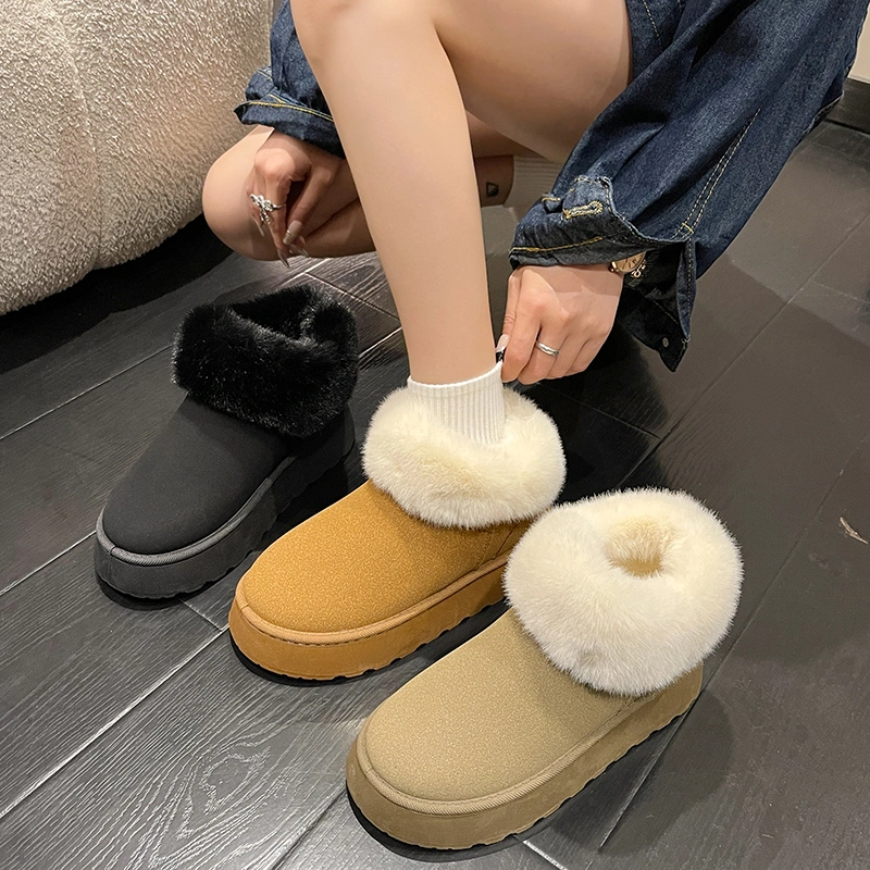 Women&prime;s Shoes Thick-Soled Warm Snow Boots Slip-on Comfortable Lazy Casual Plush Cotton Shoes