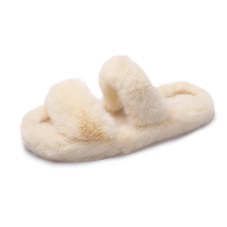 Women Soft Faux Fur Slider Slippers Open Toe Mule Fluffy Slide Women Slippers