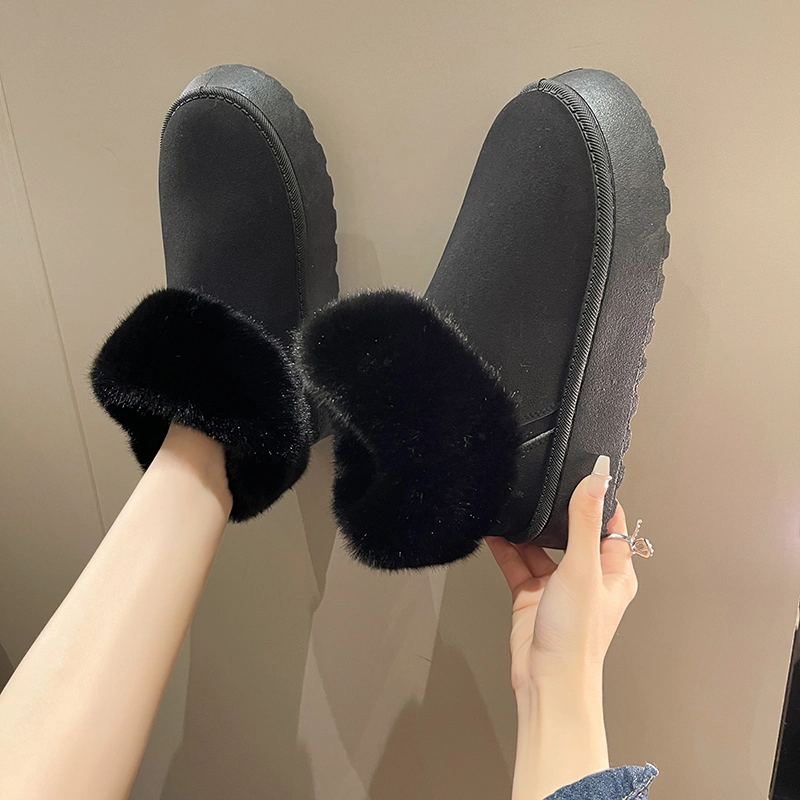 Women&prime;s Shoes Thick-Soled Warm Snow Boots Slip-on Comfortable Lazy Casual Plush Cotton Shoes