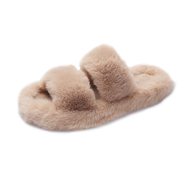 Women Soft Faux Fur Slider Slippers Open Toe Mule Fluffy Slide Women Slippers