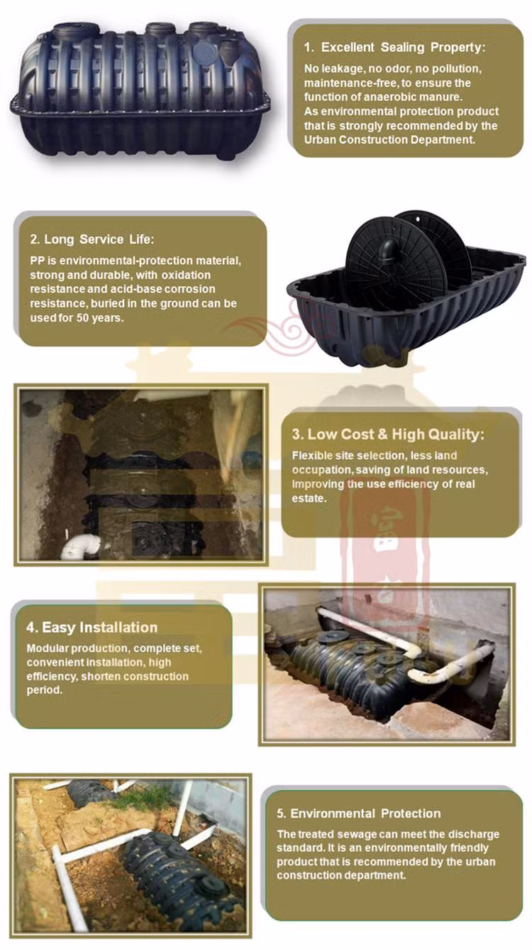 PP+PE Three Chamber Bio Digester Septic Tank for Household Sewage Treatment