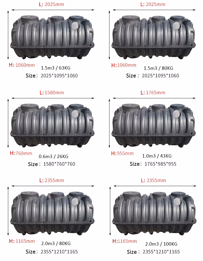 HDPE Small Size Three Chambers Family Used Plastic Septic Tank for Water Treatment System