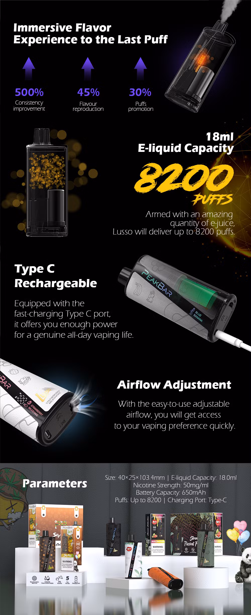 Custom Own Logo Custom Flavours LED Screen 8000puffs 8200puffs Disposable Vape E-Cig