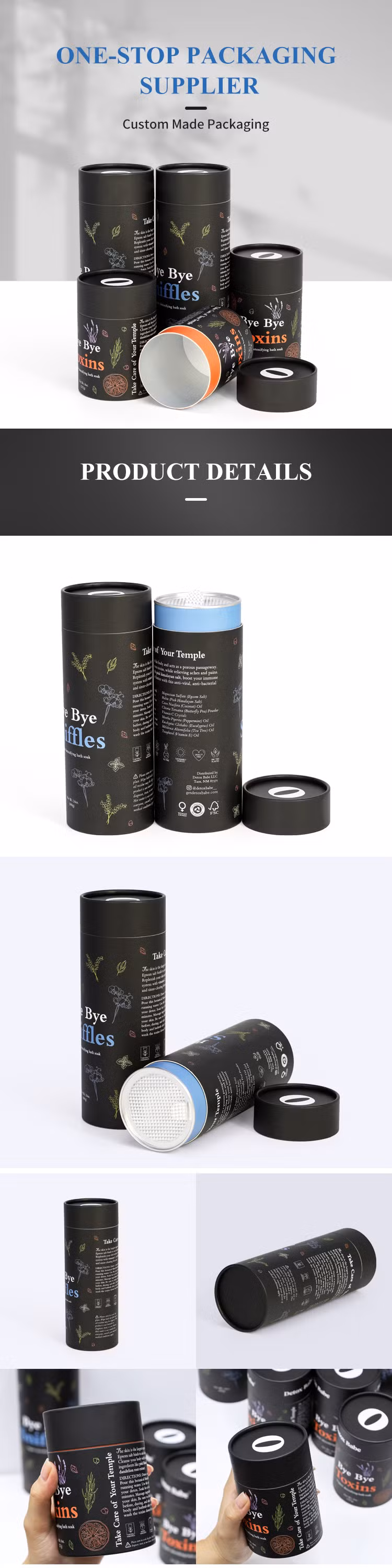 Firstsail Factory Wholesale Custom Air Tight Aluminum Easy Tear off Lid Spice Salt Coffee Powder Food Grade Packaging Cylinder Paper Tube