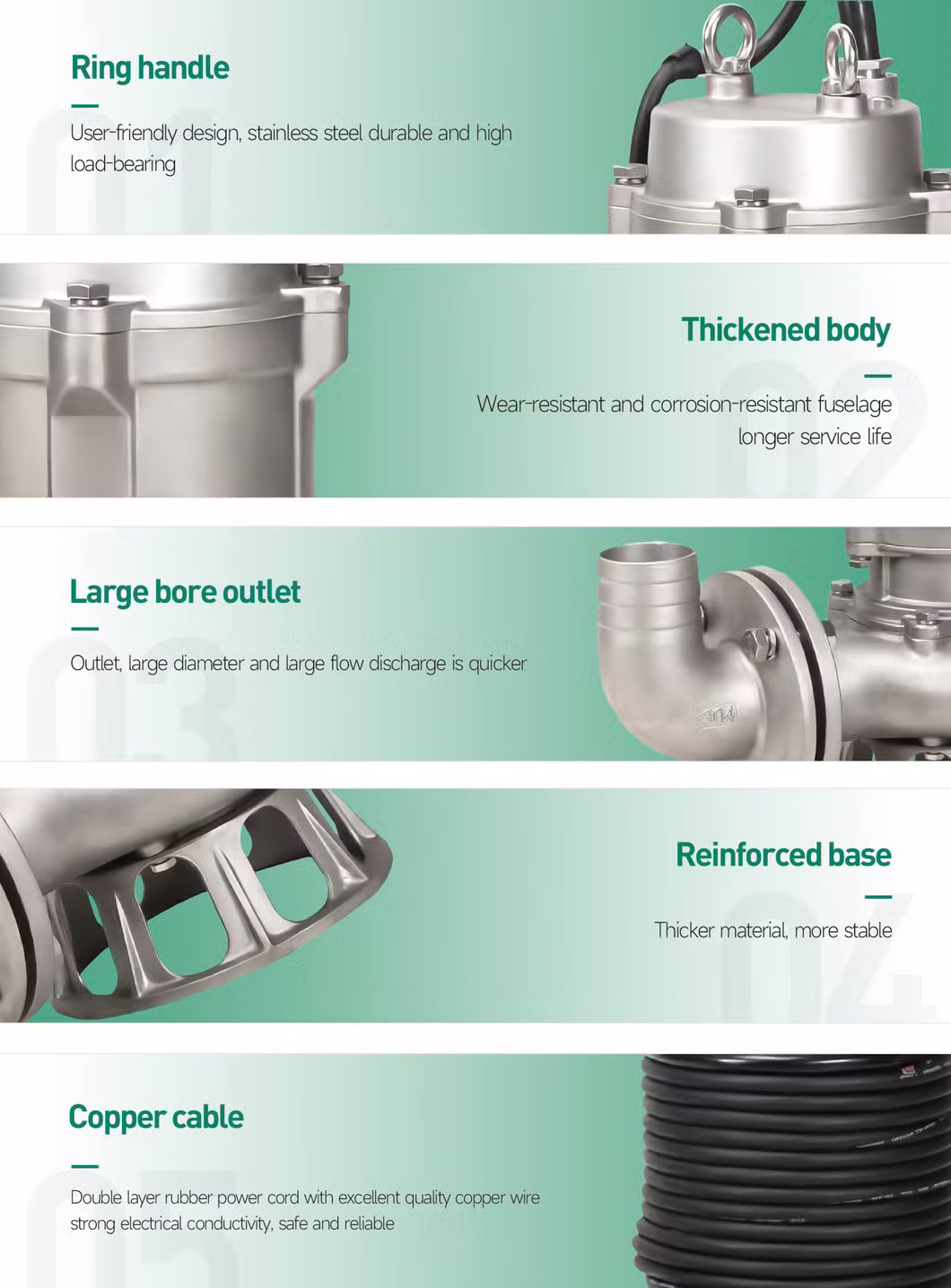 Deodorizing Tower Vertical Stainless Steel Centrifugal Submersible Sewage Water Pump