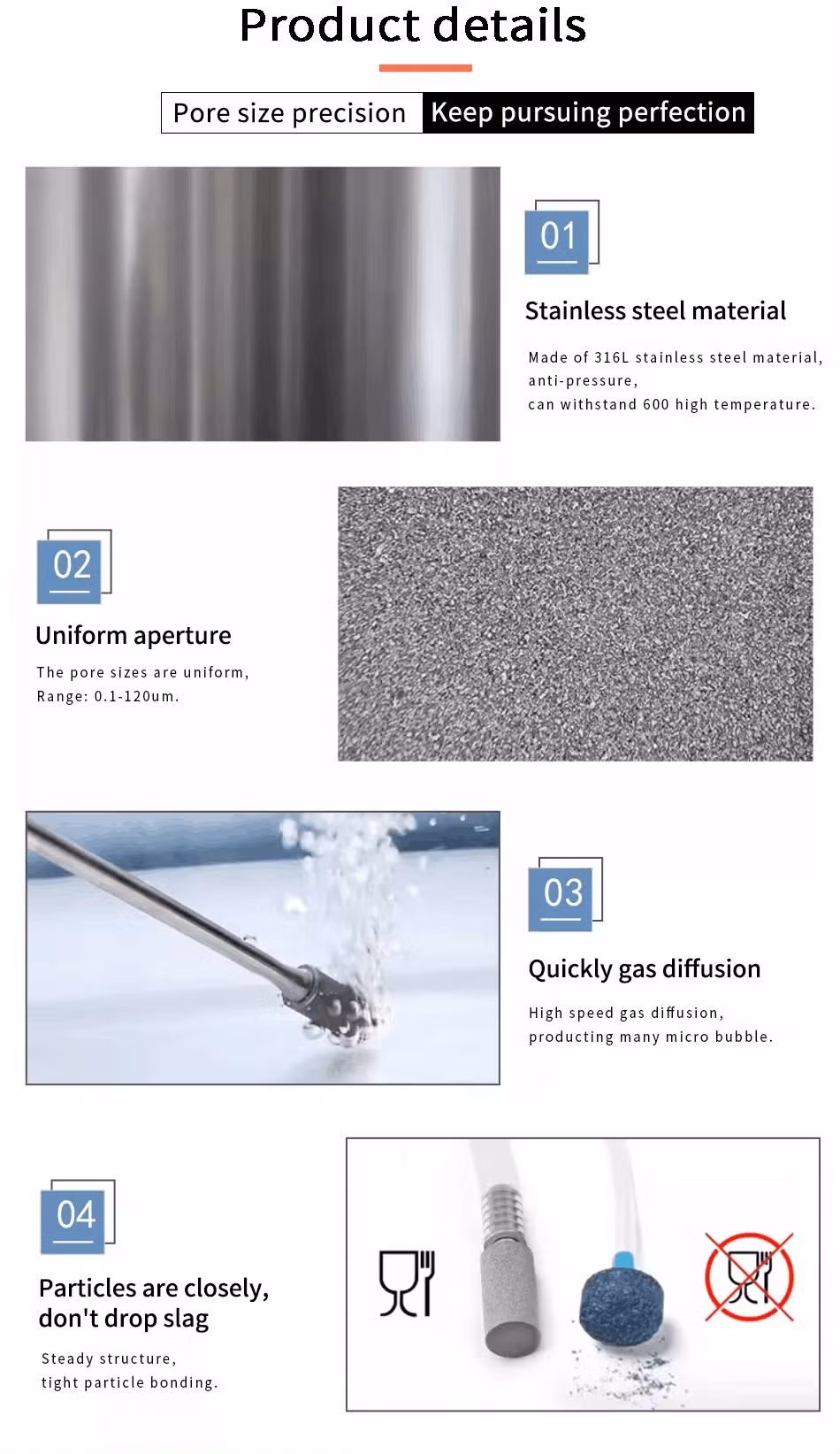 Distributor Stainless Sintered 316L Steel Porous Powder Filter Aeration Sparger for Laboratory