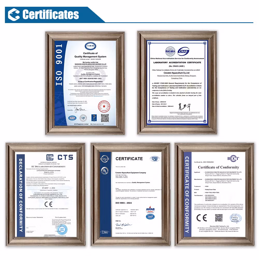 Cowater 50 M3/H Fish Farm Pond 75 Micron Mesh Rotary Drum Filter for Aquaculture