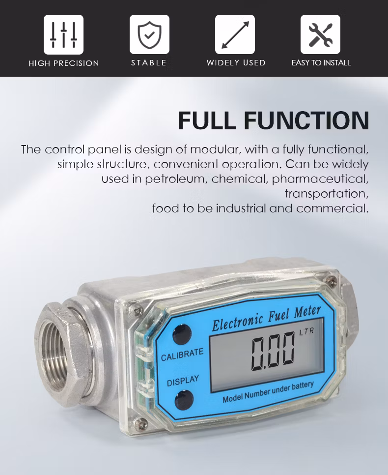 1 Inch Digital LCD Display Turbine Flow Meter Gas Oil Fuel Pump Diesel Fuel Flow Meter for Measure Diesel, Kerosene, Gasoline