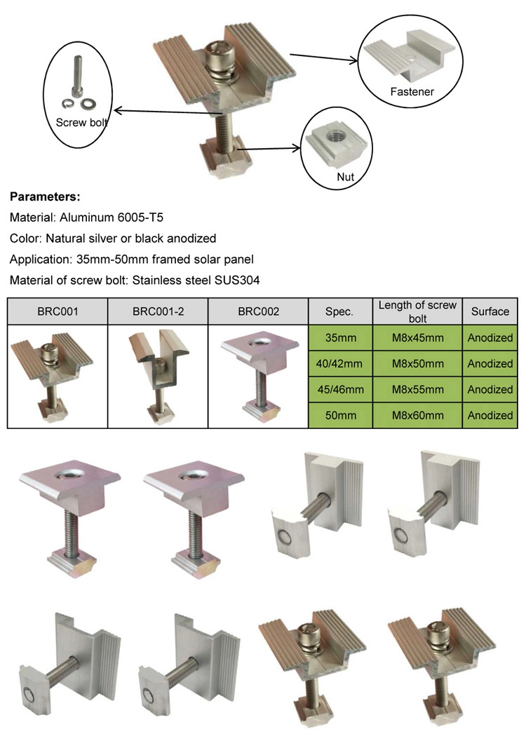 Aluminum Solar MID Clamp End Clamp for Solar Mounting System