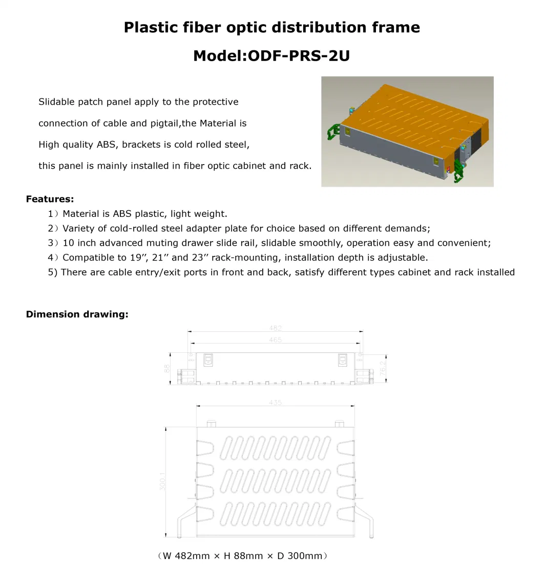 ODF-Prs-2u/240 1PCS Splice Tray Plastic Fiber Optic Distribution With24 Sc/FC/St/LC Simplex