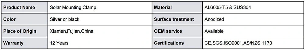 Aluminum 6005-T5 Solar Mounting Bracket MID Clamp End Clamp Solar Mounting Clamp