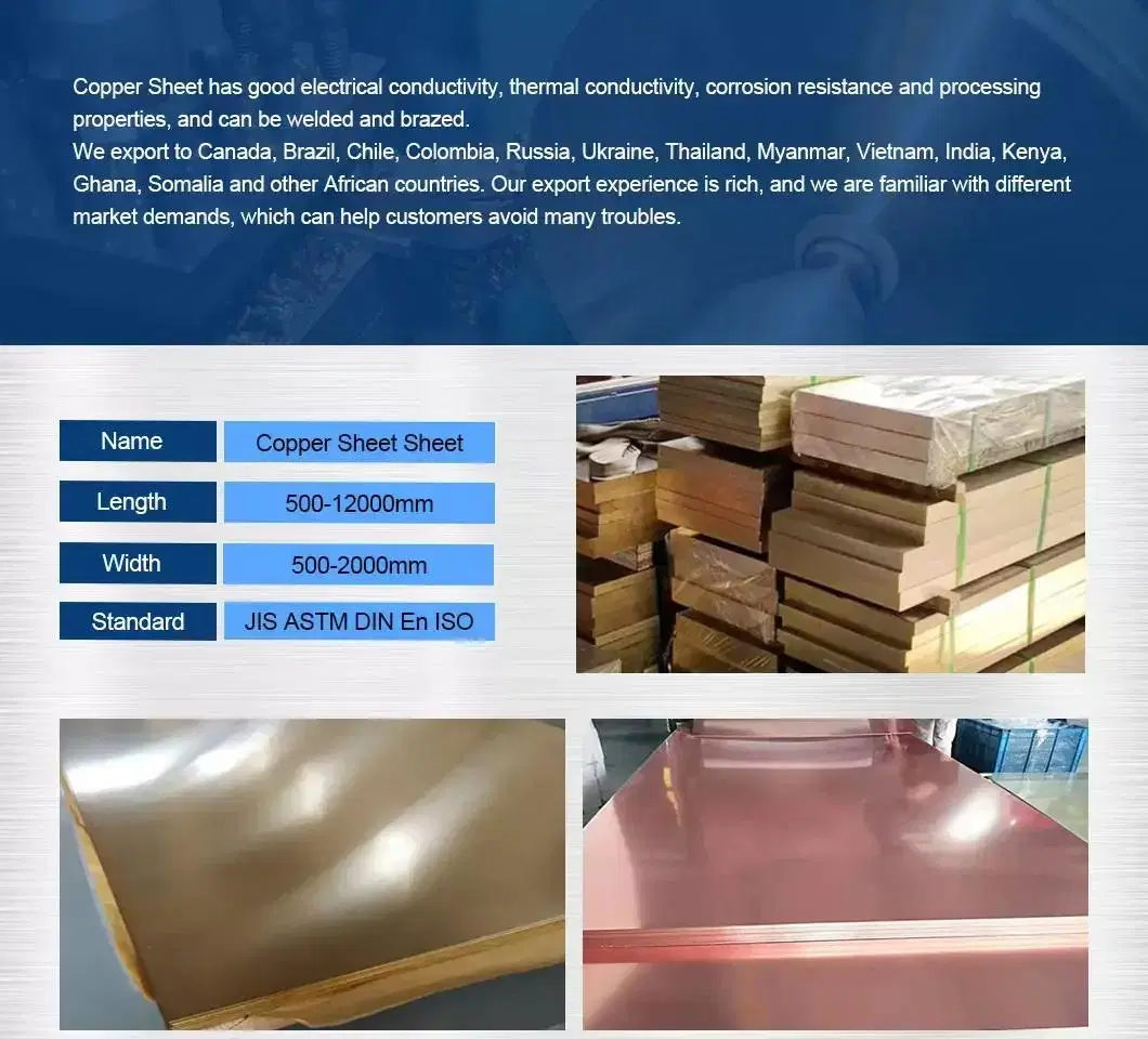 Quality Pure Copper Plate 3mm Sheet Nickel Plated Cathode Brass Sheet 10mm 20mm Thickness Copper Plates for Earthing