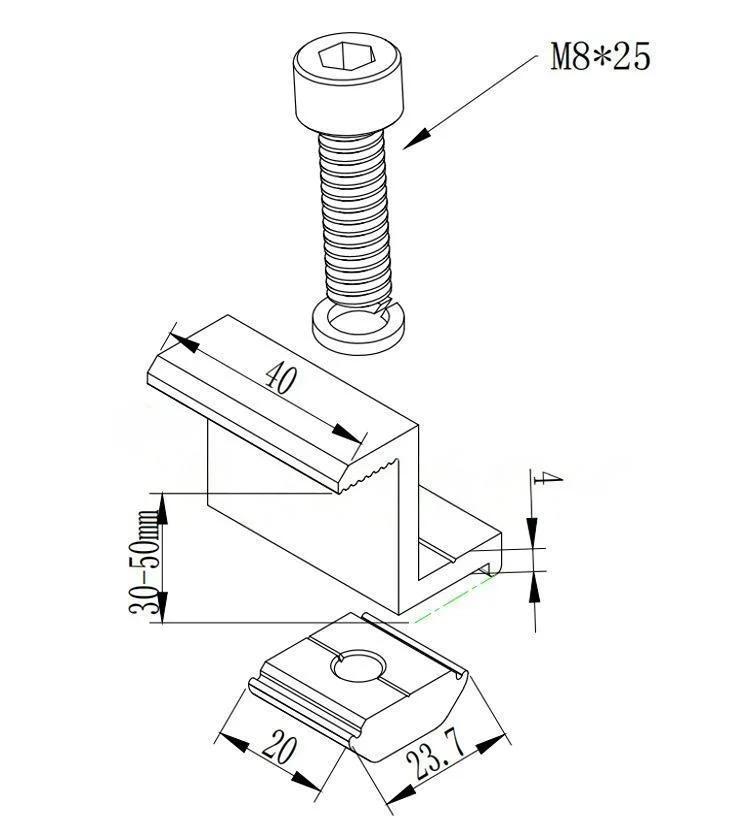 PV End Clamp Solar Photovoltaic Bracket Aluminum Alloy Clamp for Solar Module Solar Panel Racking Mounts Accessories