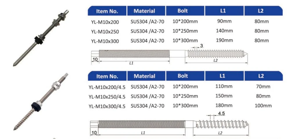 Factory Stainless Steel Roof Mounting Wooden Beam or Steel Beam Solar Bracket Hanger Bolts M10 SUS304 Screws