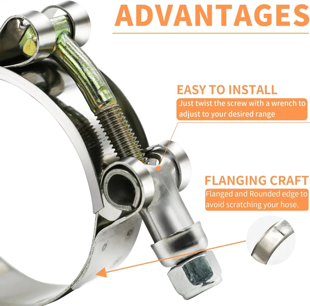 T-Bolt Hose Clamps, 304 Stainless Steel Turbo Intake Clamp, Working Range 32mm-37mm for 1&quot; Hose ID