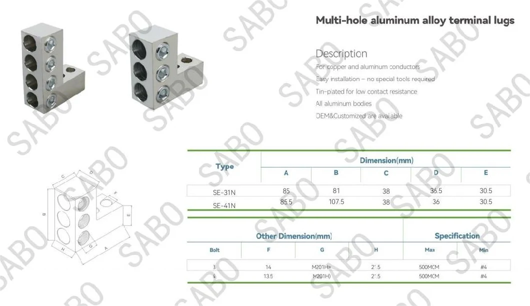 Tin Plated Aluminum Mechanical Grounding Lugs for Meter or Transformer