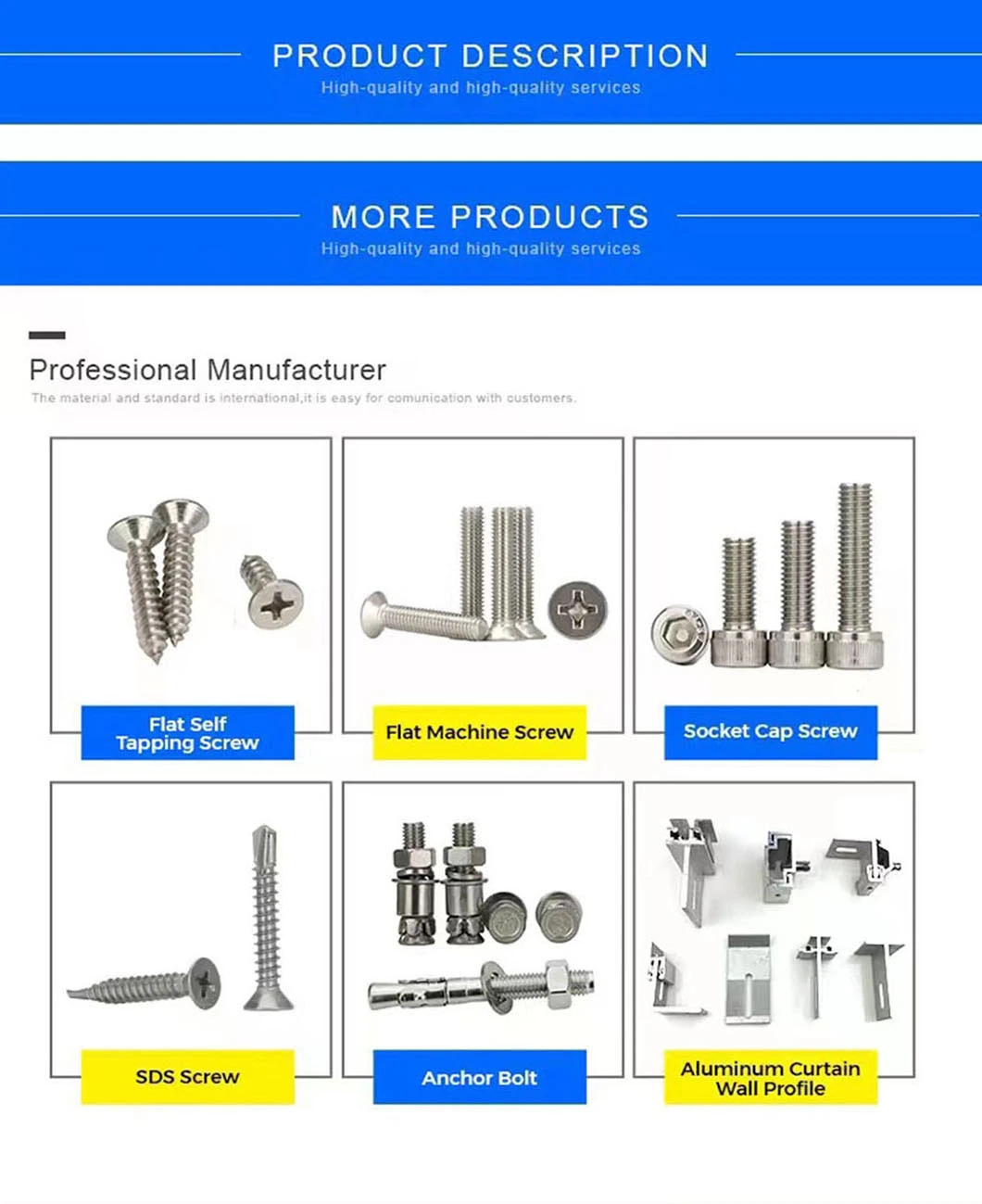 Self Tapping Machine Wood Stainless Steel Flat Head Screw