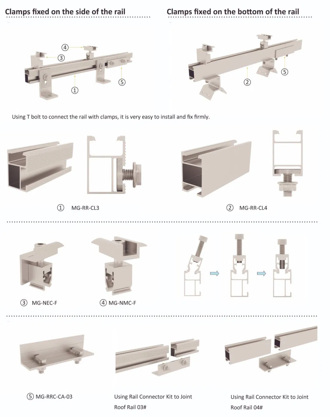 Customized Photovoltaic Mounting Components Aluminum Rails for Solar Roof Mounting System