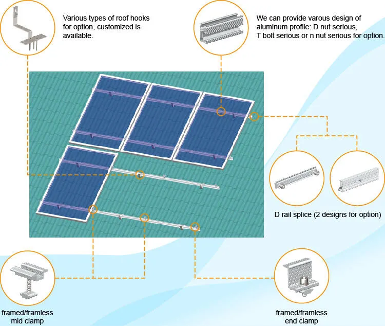 Solar Module Mounting Structure Corrugated Hook Stainless Steel Tile Roof Solar Mounting