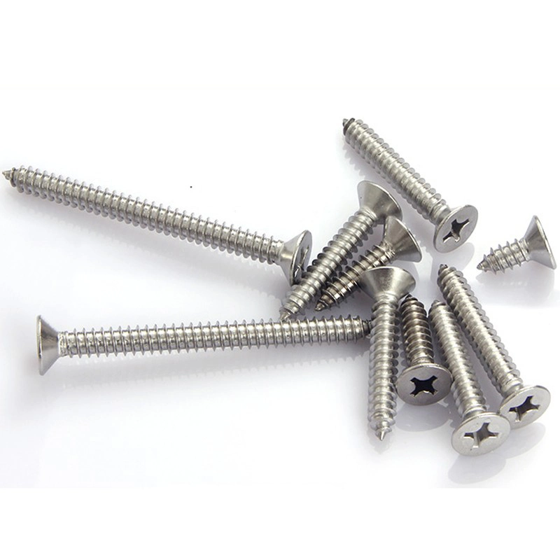 Bright Zinc Plated, Clear Passivated Stainless Steel Countersunk Head DIN7982 Self Tapping Screw, #10 X 1-1/4in Long 32mm Long