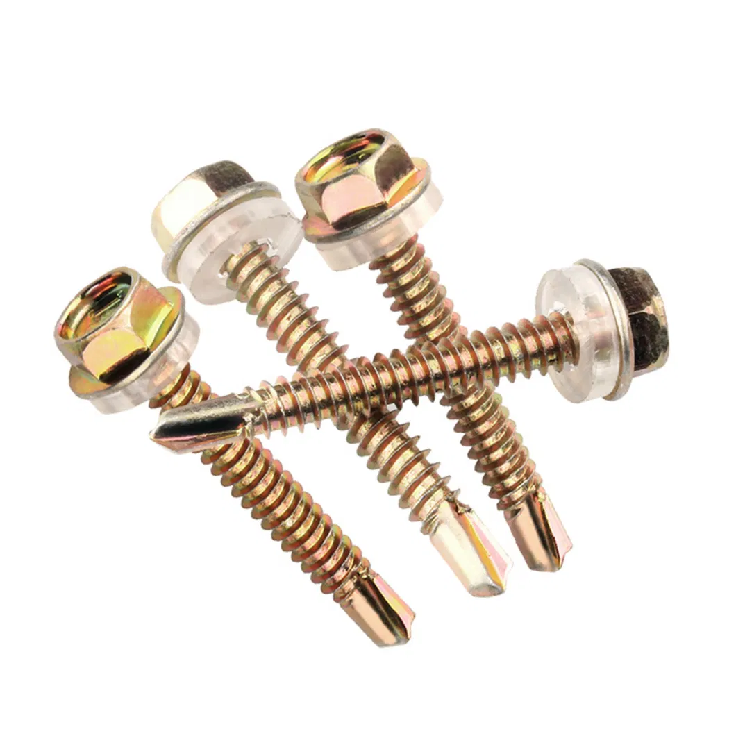 Supply High Quality Hexagon Pan Drill Screw Head Cutting Tail Tapping Screws Hex Head Self Drilling Screws with Rubber Washer