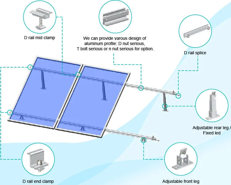 Anodized Aluminum Solar Panel Frame Flat Roof Mounting Kits System Bracket Adjustable Leg Mounts