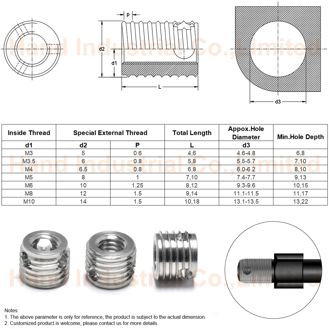 M4 M5 SS304 Insert Nut with Hole Self Tapping Insert Nut