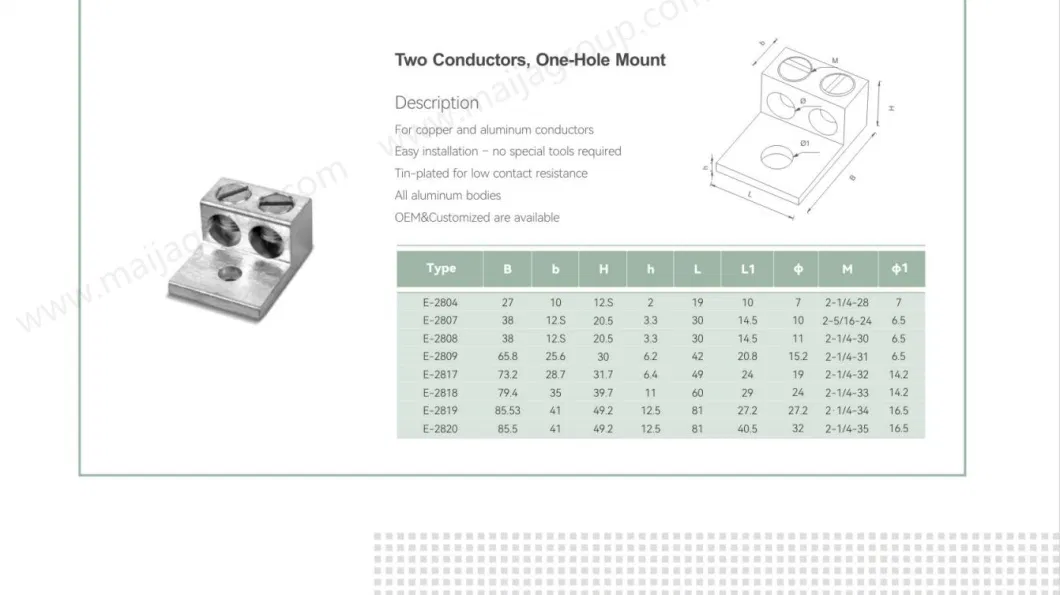 Mechanical Aluminum Dual-Rated Lugs Two Conductors One Hole Double Grounding Lugs