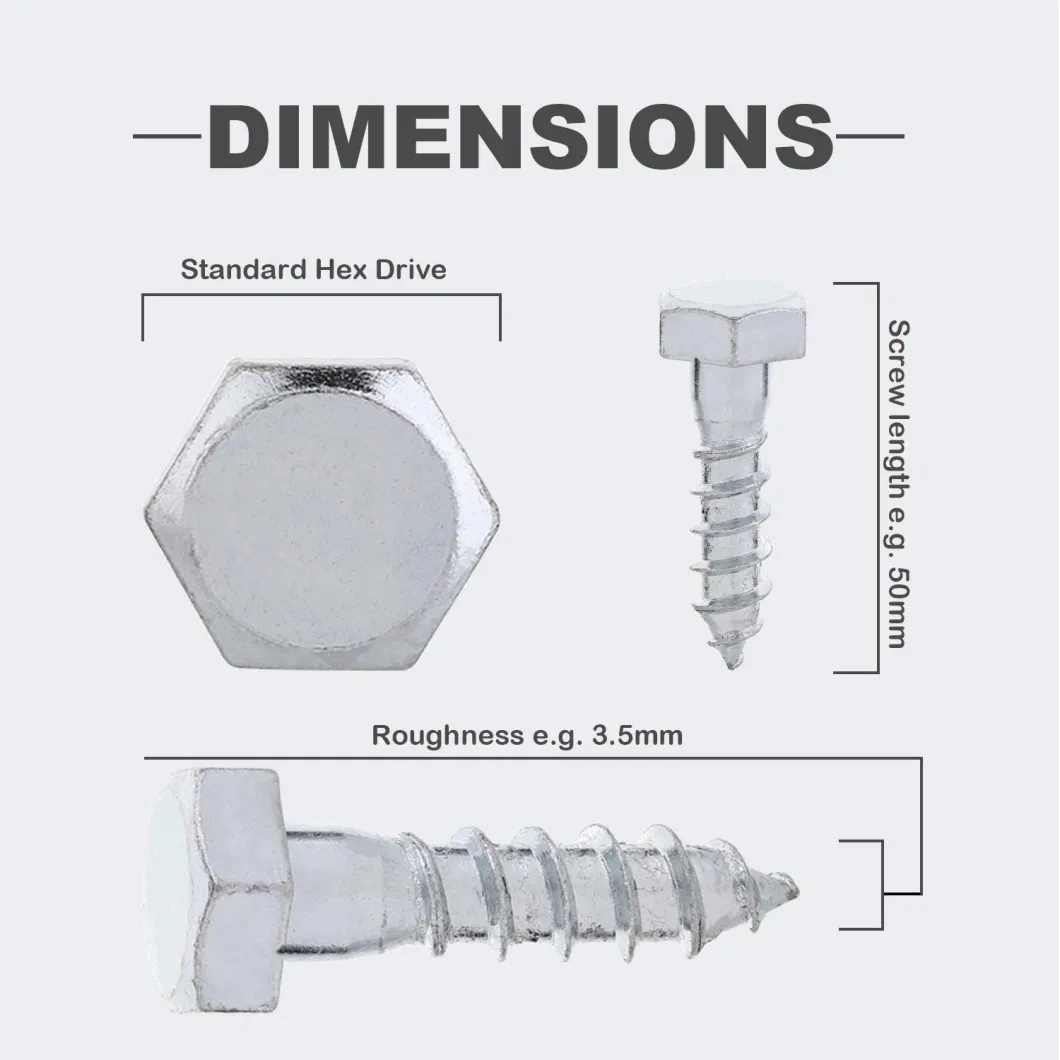 Factory Supply Carbon Steel Hex Long Concrete Screw DIN571 Wood Self Tapping Screw