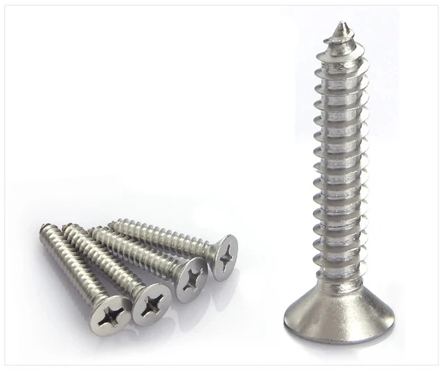 Bright Zinc Plated, Clear Passivated Stainless Steel Countersunk Head DIN7982 Self Tapping Screw, #10 X 1-1/4in Long 32mm Long