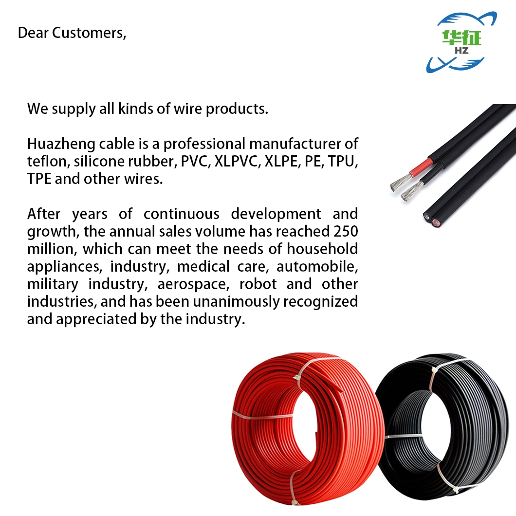 Solar Cable 14/12/10 AWG Double Wire PV Cable Red and Black Insulation Tinned Copper Wire for Photovoltaic Panel Connection