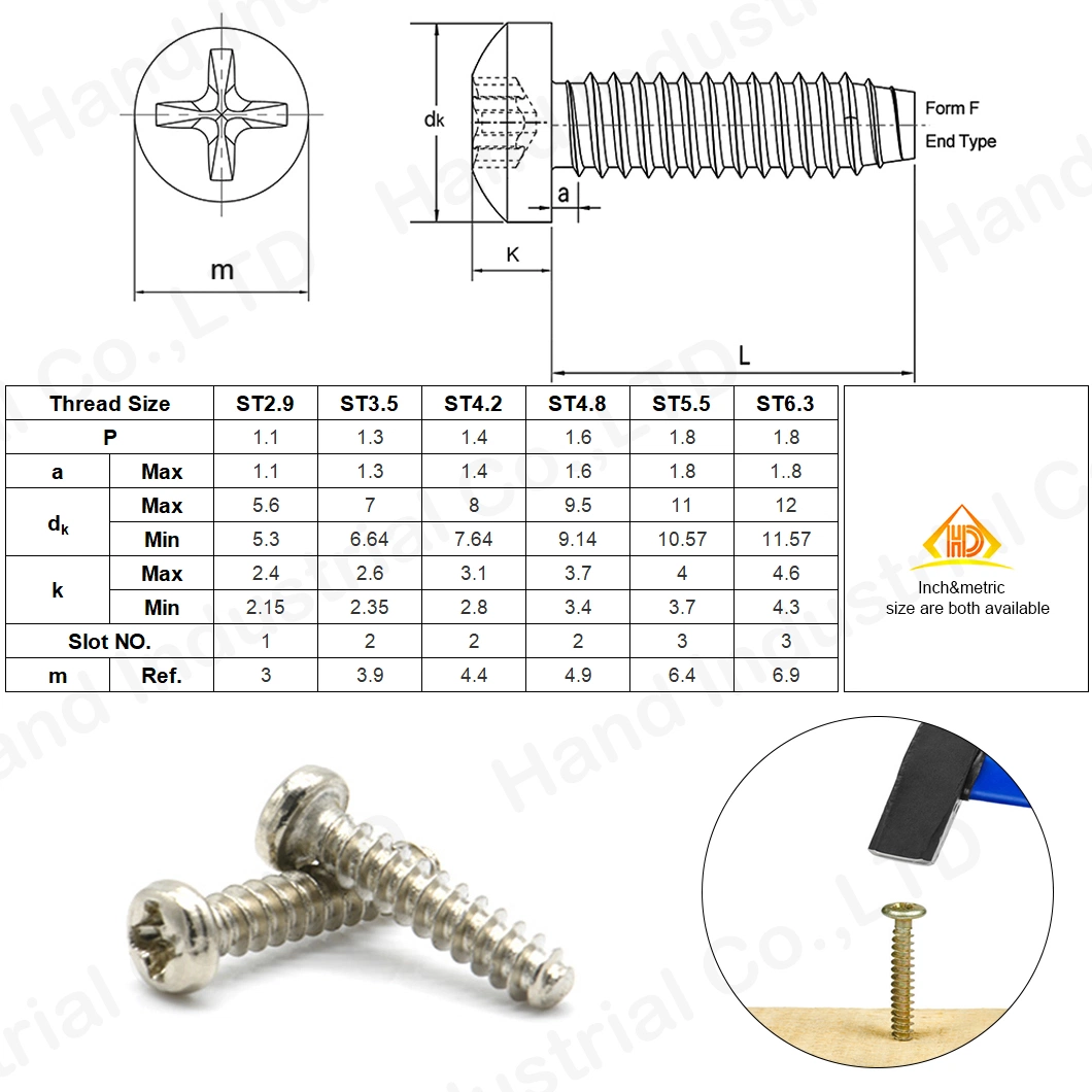 M5 8mm 10mm Phillips Pan Head Blunt Point Stainless Steel Self Tapping Screws for Plastic