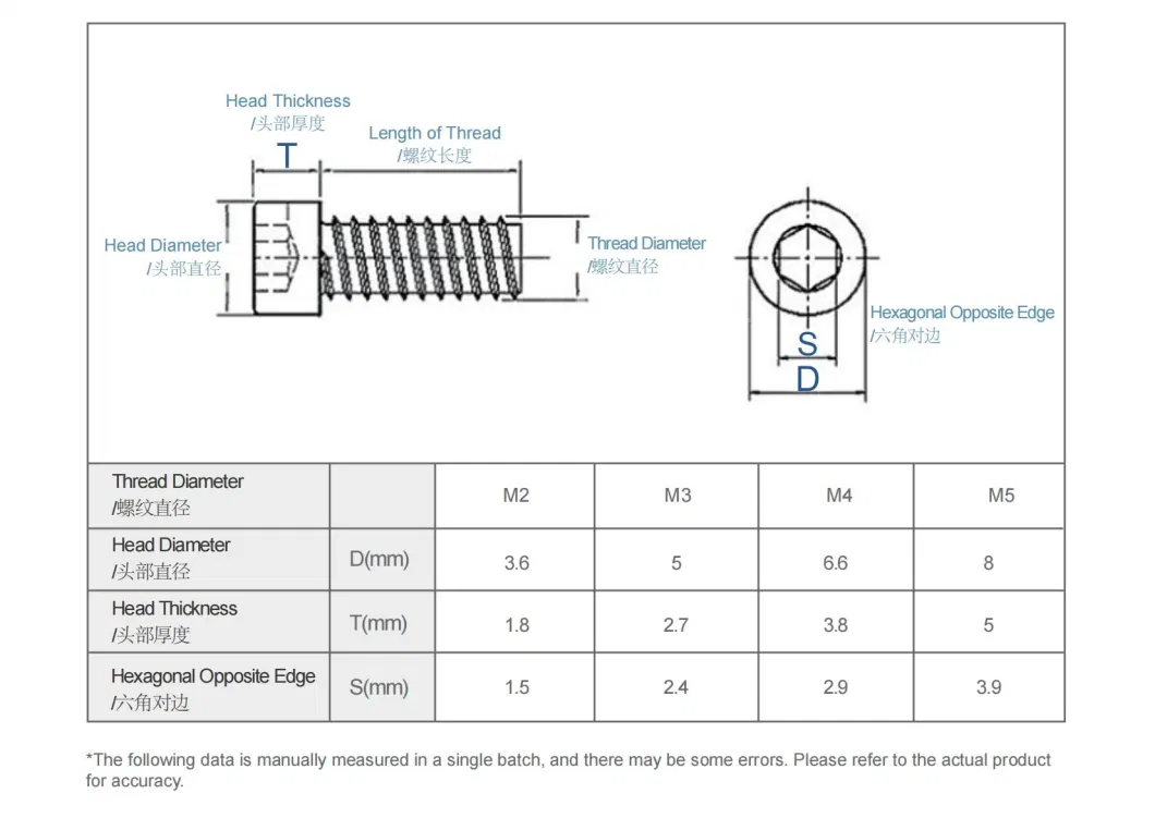 304 Stainless Steel Hexagon Socket Screw / Cylindrical Head Self Tapping Cup Head Self Tapping Screw M2/M2.6/M3/M4/M5/M6