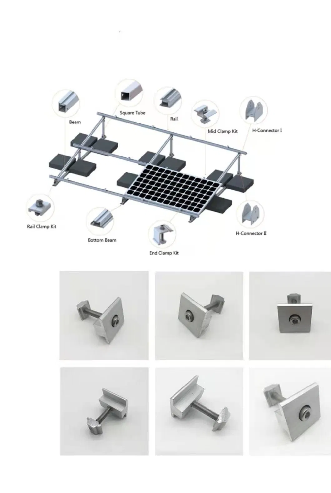 Strain End Clamps for Solar Panel Glass Stainless Steel 316 End Clamps for Solar Middle Clamps Panel Mounting