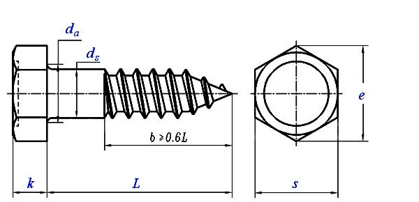 Stainless Steel Coach Screws Hex Lag Self Tapping Wood Screw DIN571