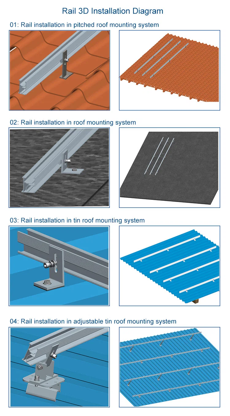 Kseng Solar Rail Photovoltaic Rails Aluminum Solar Mounting System Rail for Solar Panel Mounting